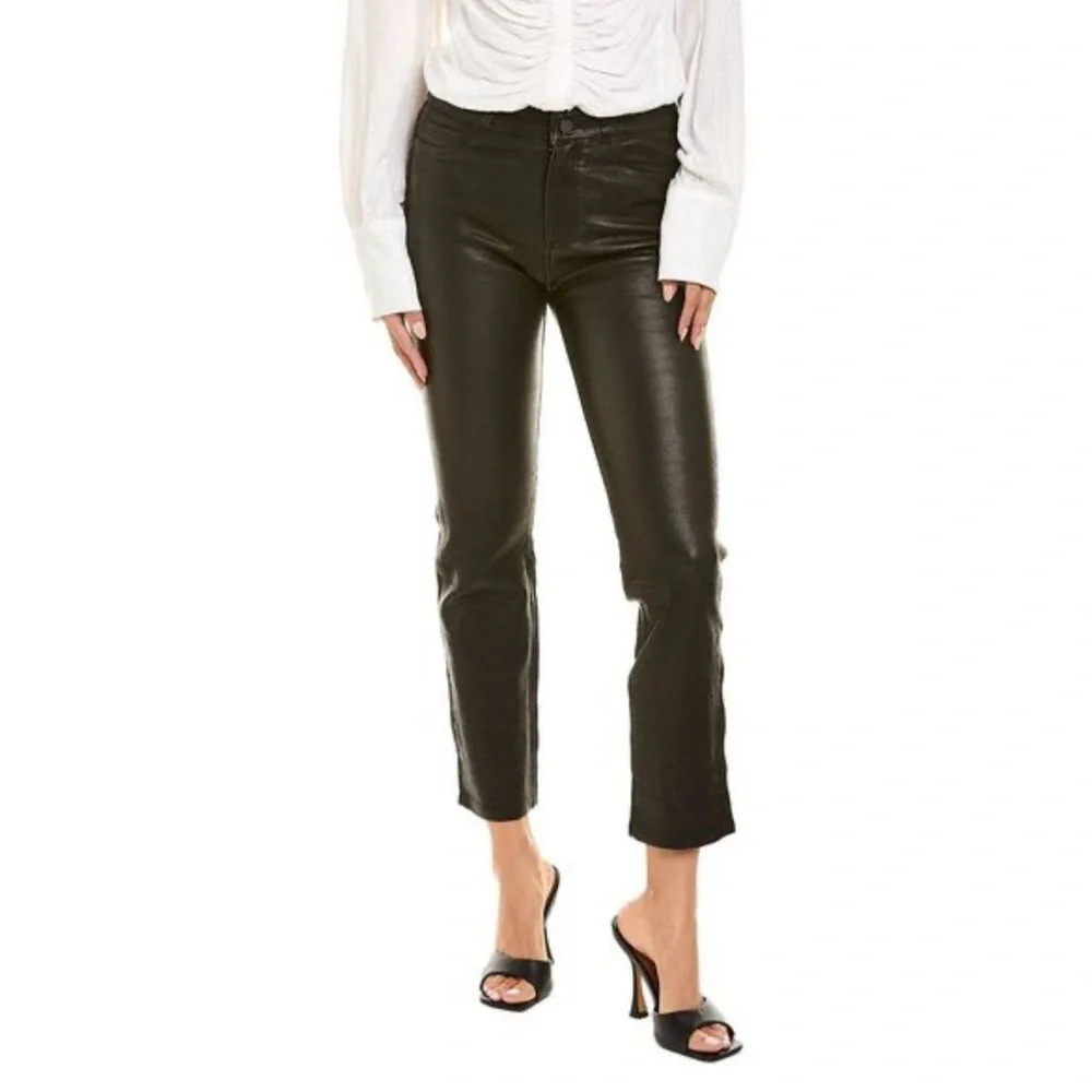 NWOT PAIGE Jacqueline Straight Jeans Black Leather Casual Biker Women’s Moto 27 - Picture 2 of 14